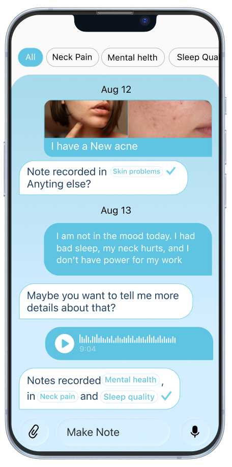 Health tracking chat with daily notes