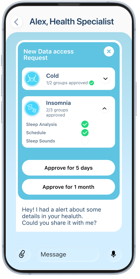 Phone interface for sharing health records with a specialist